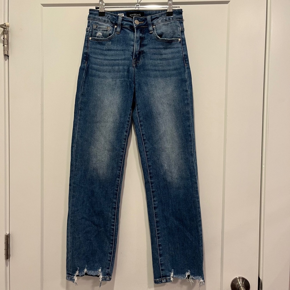 Social Threads x Risen Jeans Straight Leg Distressed Raw Hem Blue Denim 1/25